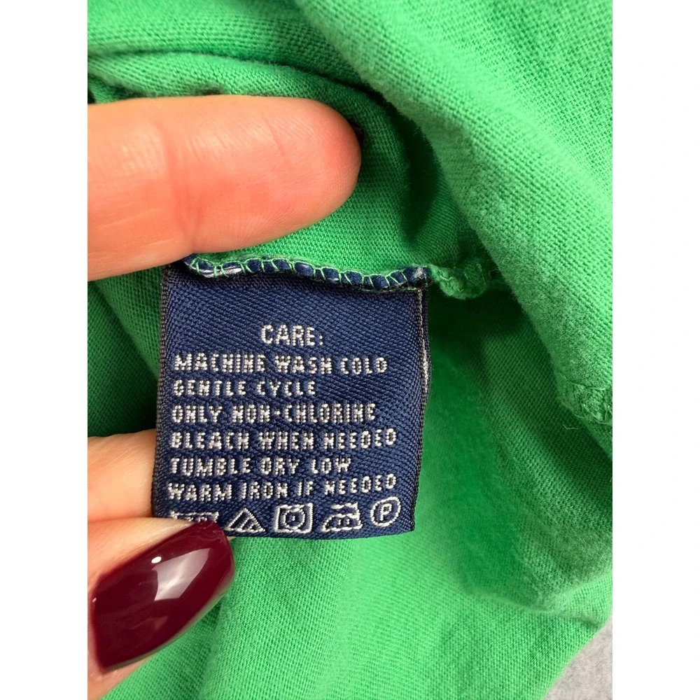 Ralph Lauren Sport Womens Y2K Green V-Neck T-Shirt Navy Pony Preppy Size S
